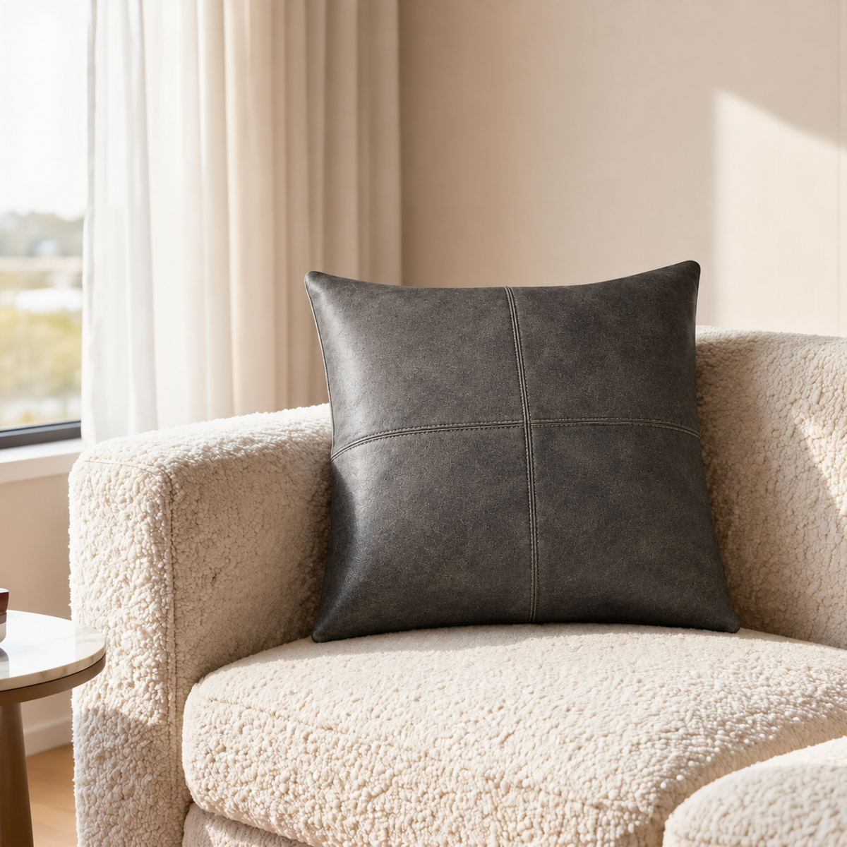 set of 2 cushions for sofa with leather cushion covers