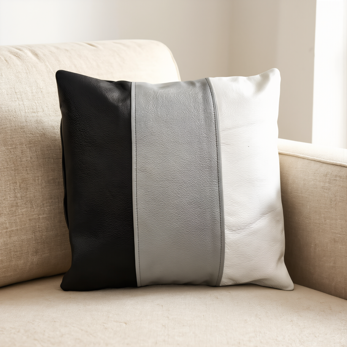genuine leather cushion covers striped style-set of 2