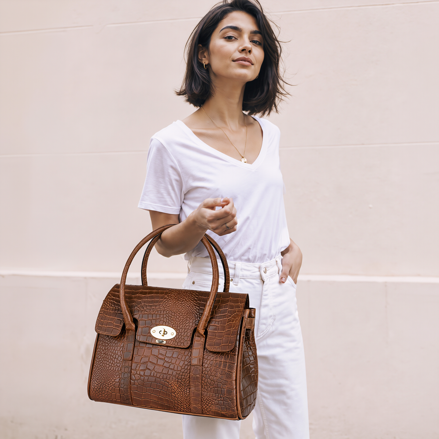 stylish falkir crocodile embossed leather handbags for women