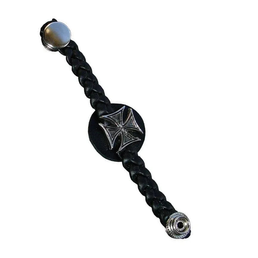 leather braided vest extenders 15mm snap black motorcycle style