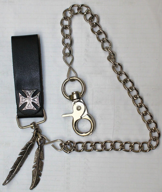 Wallet Chains Genuine Leather Iron Cross Biker Accessory