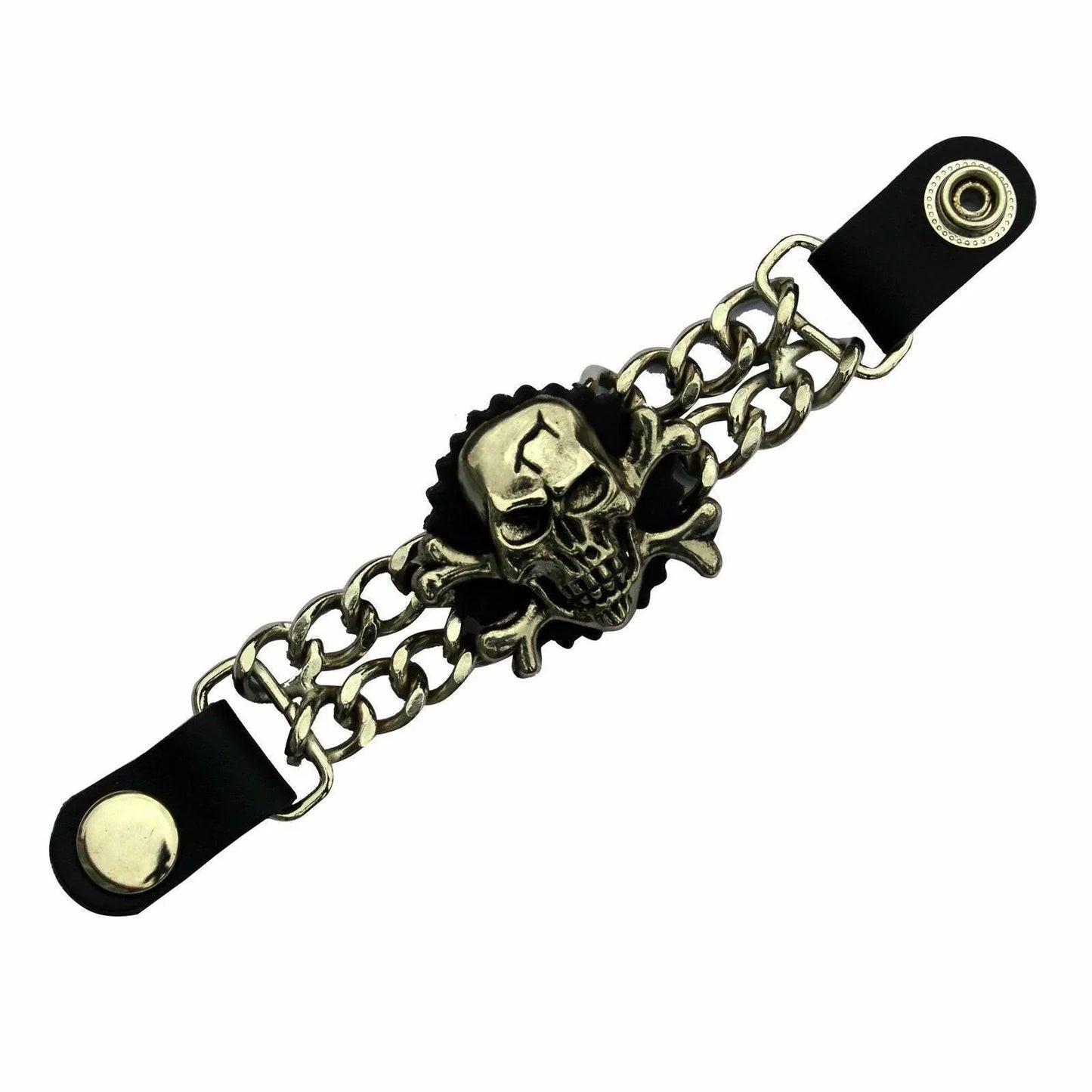 chain vest extenders black leather 7 inch with 15mm snap closure