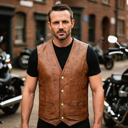 Men's Leather Vest Lightweight Snap Button Waistcoat