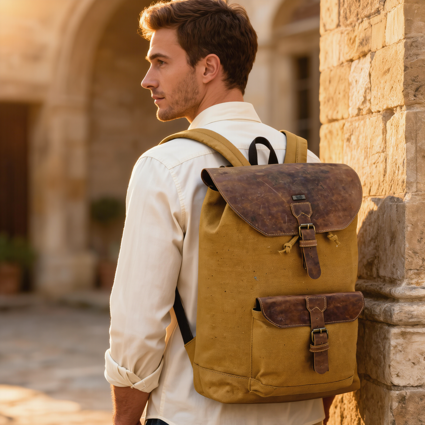 travel backpack – premium canvas & leather laptop backpack