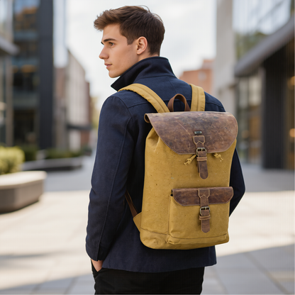 Travel Backpack – Premium Canvas & Leather Laptop Backpack