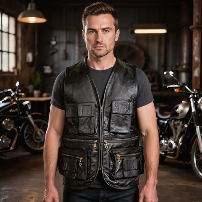 Leather Bike Vest for Motorcycle, Outdoor and Casual Wear