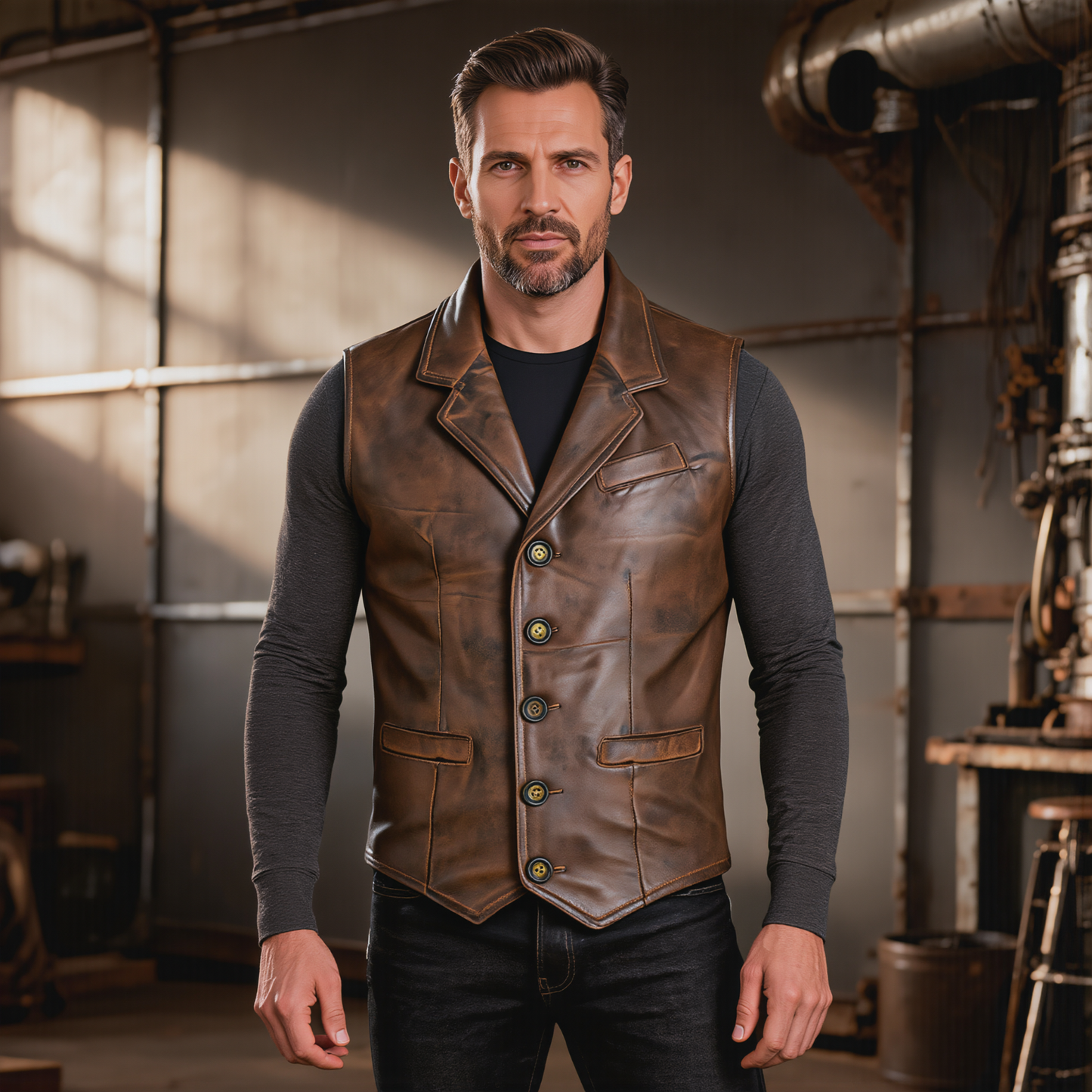 leather vest male for classic and formal smart styling