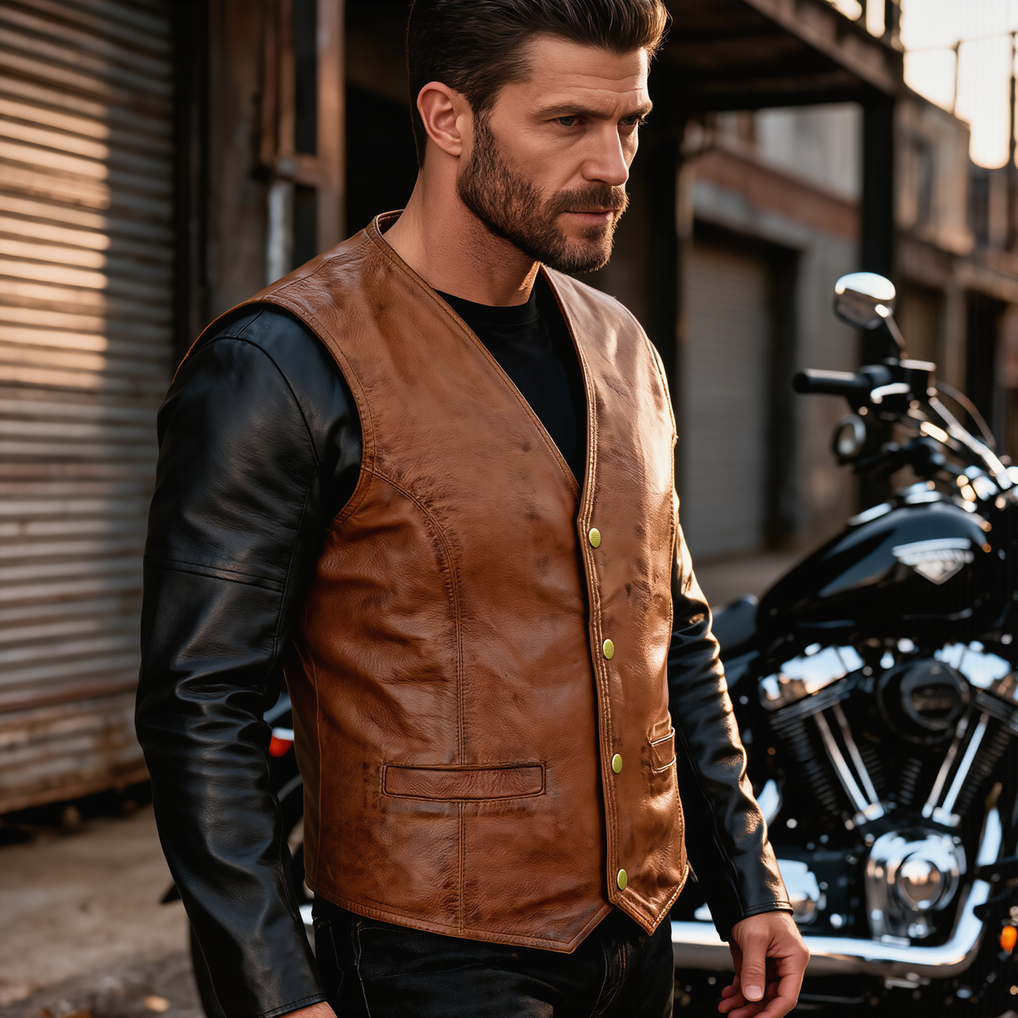 men's leather vest lightweight snap button waistcoat