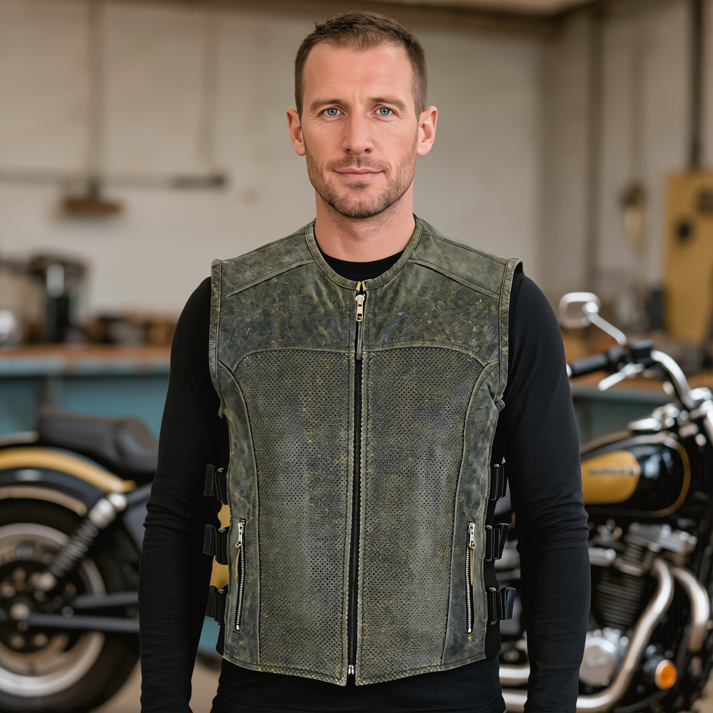 leather moto vest for stylish motorcycle and casual wear