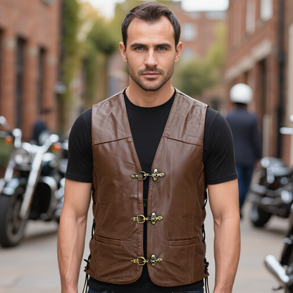 Leather Motorcycle Vest for Classic Biker and Casual Style