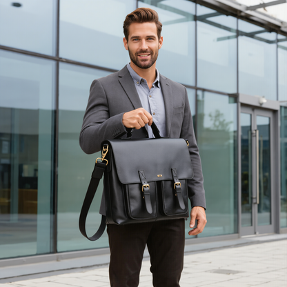 Genuine Leather Business Briefcase Laptop Bag for Men & Women