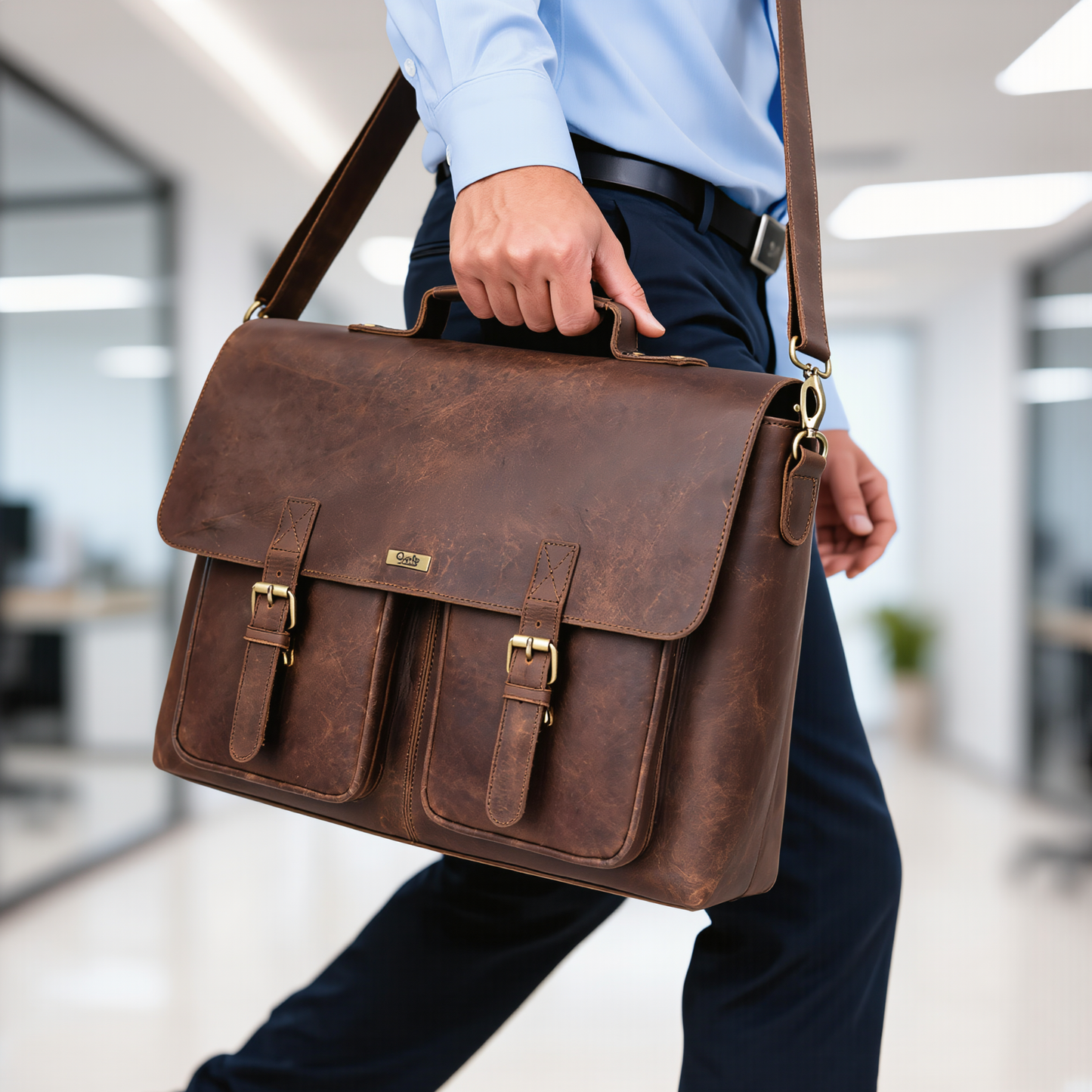 genuine leather business briefcase laptop bag for men & women