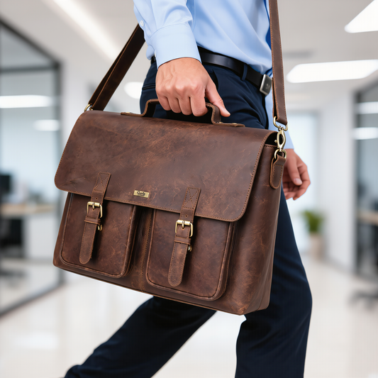 Genuine Leather Business Briefcase Laptop Bag for Men & Women