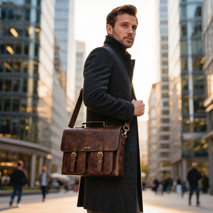 Genuine Leather Business Briefcase Laptop Bag for Men & Women