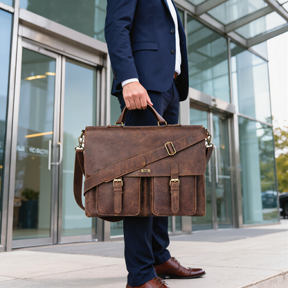 Genuine Leather Business Briefcase Laptop Bag for Men & Women
