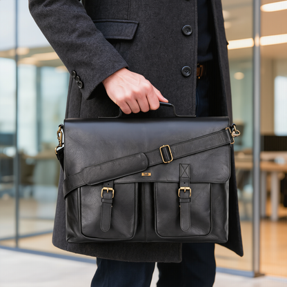 Genuine Leather Business Briefcase Laptop Bag for Men & Women