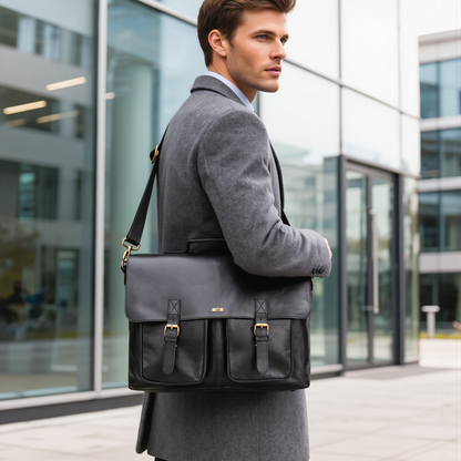 Genuine Leather Business Briefcase Laptop Bag for Men & Women