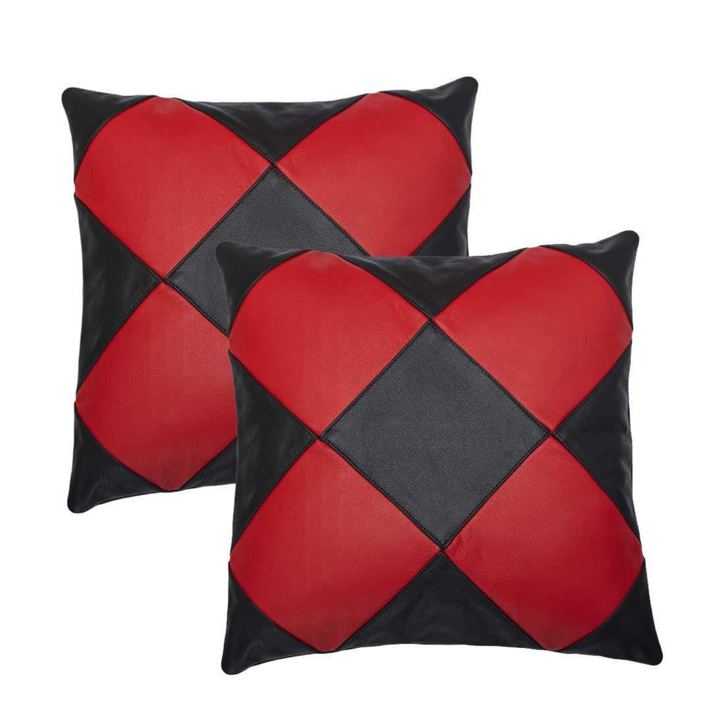 diamond shape genuine leather set of 2 cushion covers