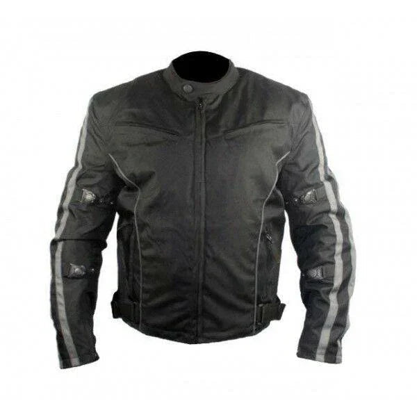mens black & orange fabric motorcycle jacket with ce armour