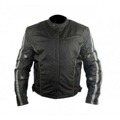 Mens Black & Orange Fabric Motorcycle Jacket with CE Armour