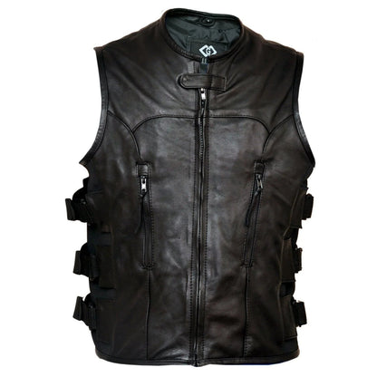 Motorbike Leather Vest for Motorcycle Riding and Casual Wear