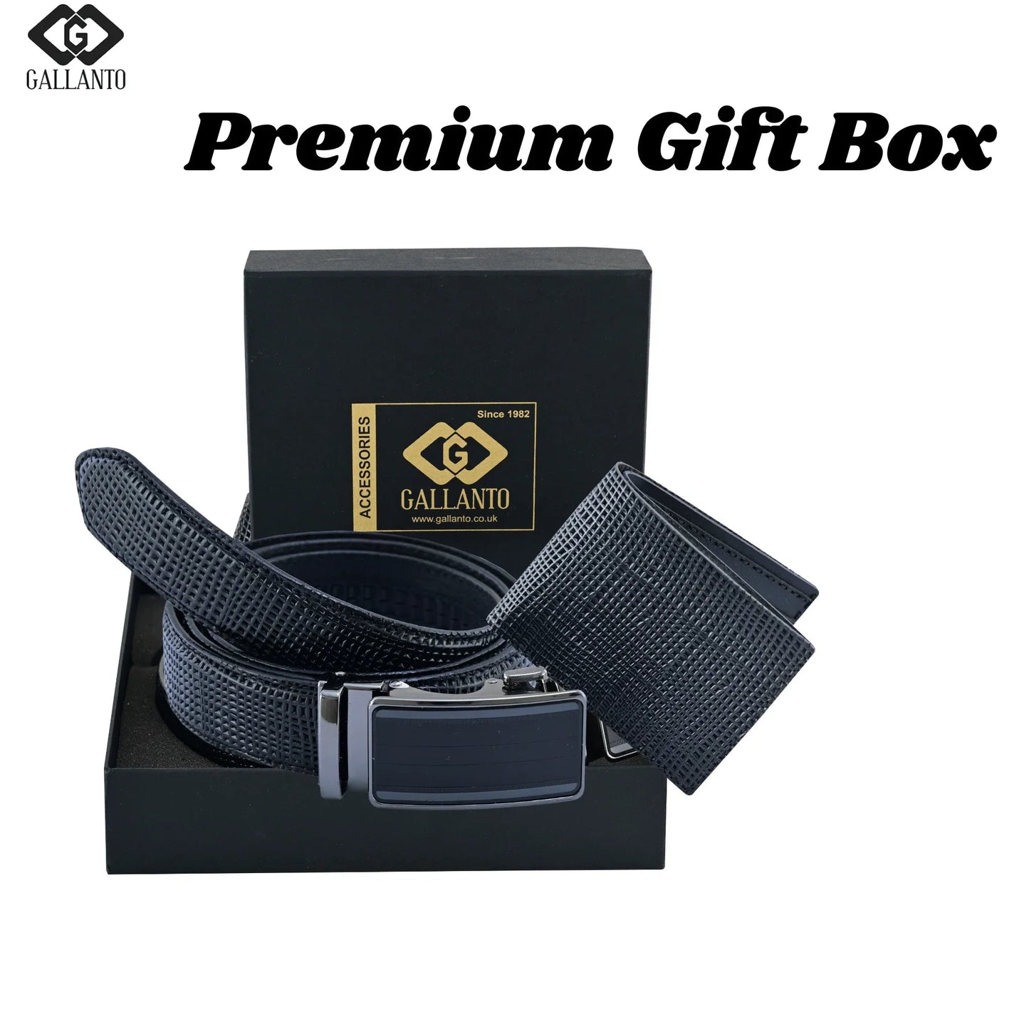 premium mens gift box with genuine leather wallet and ratchet belt