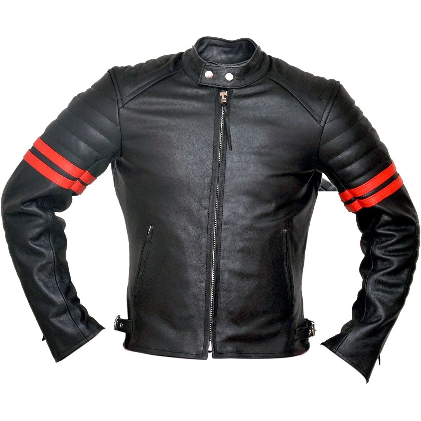 vintage fight club leather biker jacket with white stripes