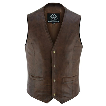Men's Leather Vest Lightweight Snap Button Waistcoat