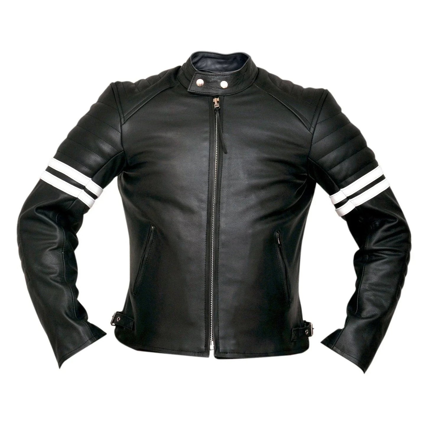 vintage fight club leather biker jacket with white stripes