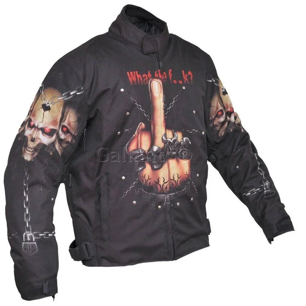 black fabric biker jacket for all season motorcycle riding