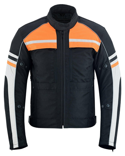 Mens Orange Black Grey Vented Textile Biker Riding Armoured Jacket