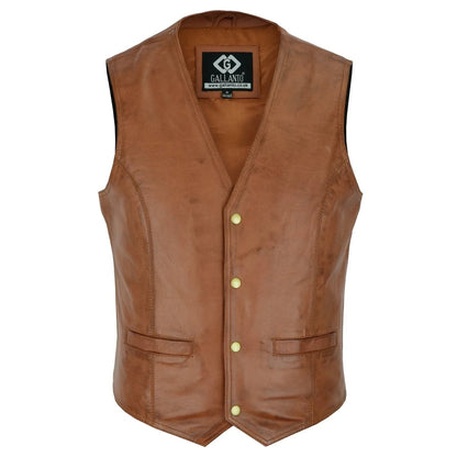 Men's Leather Vest Lightweight Snap Button Waistcoat