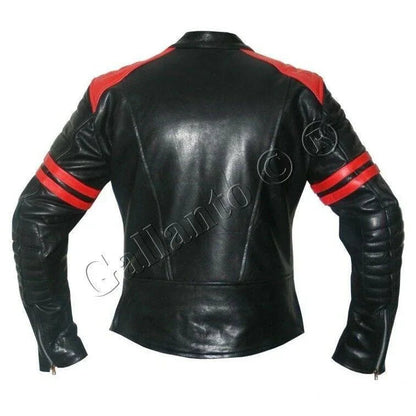 Premium  Fight Club Men's Leather Biker Jacket in Cowhide With White Strips