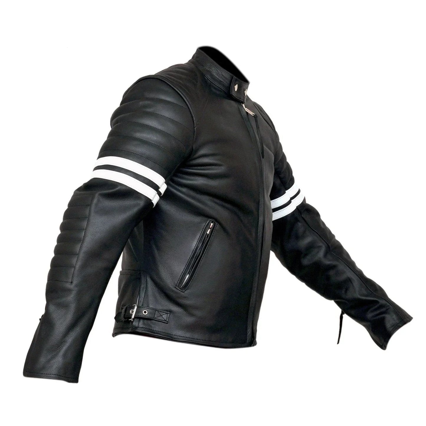 vintage fight club leather biker jacket with white stripes