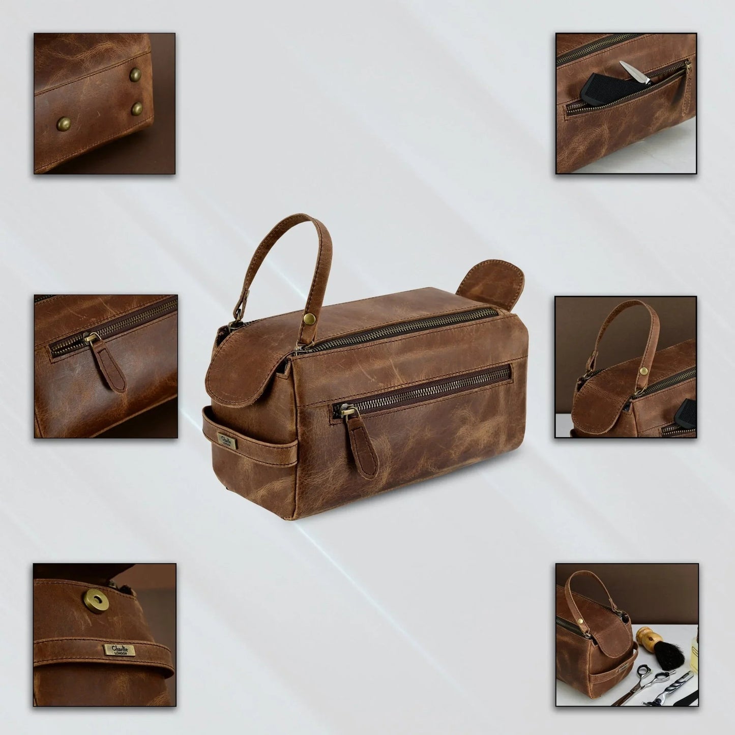mens wash bag – premium genuine leather travel toiletry bag