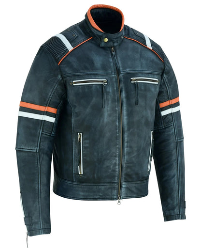 Leather Jacket Ireland Stonewash Grey Café Racer for Men