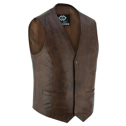 Men's Leather Vest Lightweight Snap Button Waistcoat