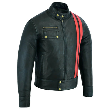 Jacket Motorcycle Leather – Black Smart Cafe Racer Retro Biker Jacket