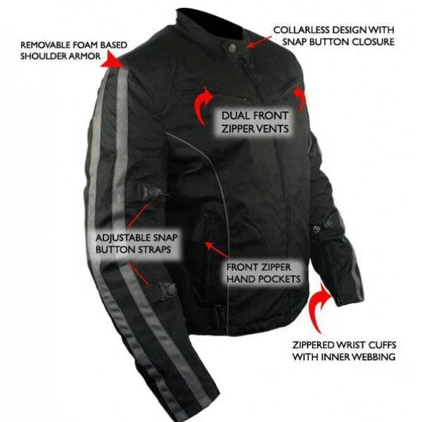 mens black & orange fabric motorcycle jacket with ce armour