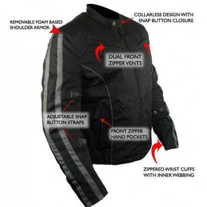 Mens Black & Orange Fabric Motorcycle Jacket with CE Armour