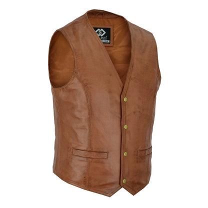 Men's Leather Vest Lightweight Snap Button Waistcoat