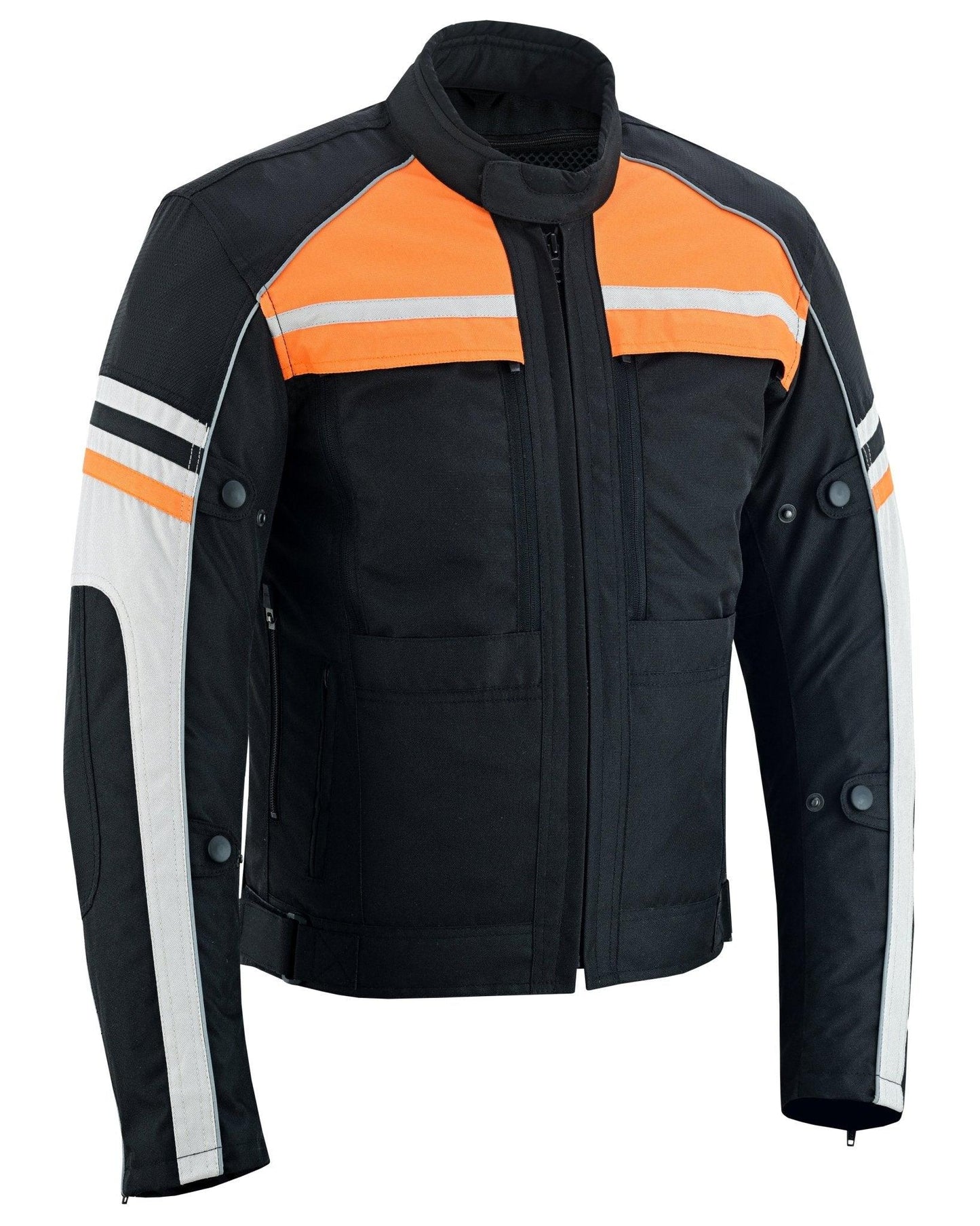 mens orange black grey vented textile biker riding armoured jacket