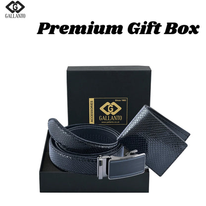 Premium Mens Gift Box with Genuine Leather Wallet and Ratchet Belt