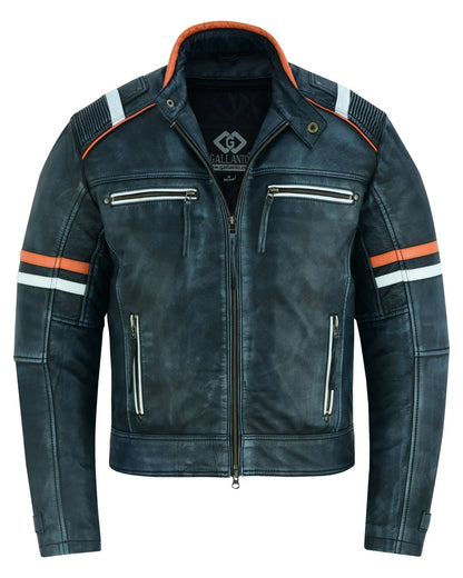 Leather Jacket Ireland Stonewash Grey Café Racer for Men