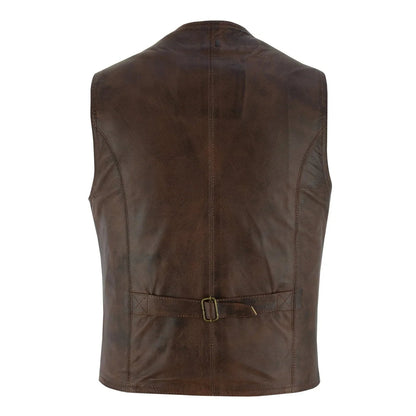 Men's Leather Vest Lightweight Snap Button Waistcoat