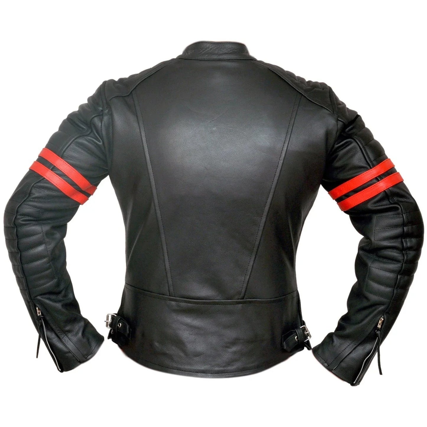 vintage fight club leather biker jacket with white stripes