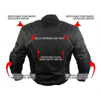 Mens Black & Orange Fabric Motorcycle Jacket with CE Armour
