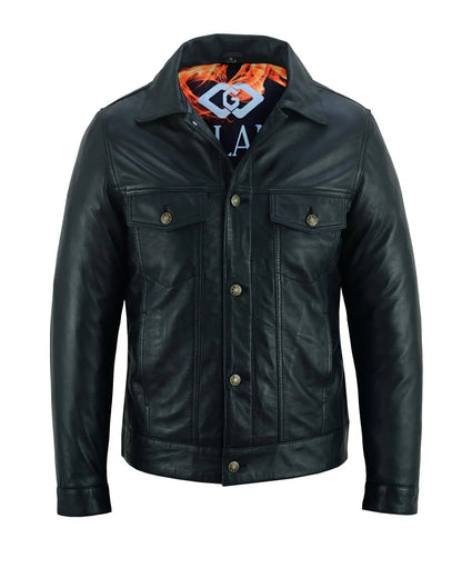 Leather Jacket Motor – Fernando's Classic Black Leather Trucker Jacket