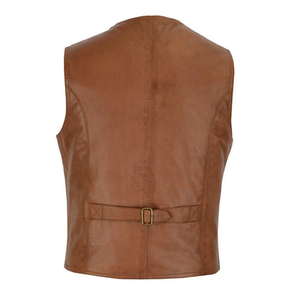 Men's Leather Vest Lightweight Snap Button Waistcoat