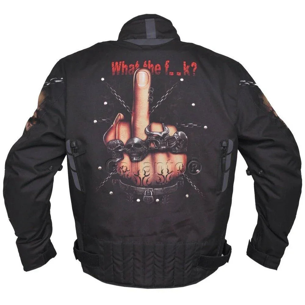 black fabric biker jacket for all season motorcycle riding